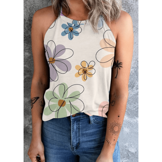 Chantrell Beige Sweet Floral Tank Top