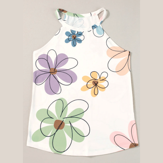 Chantrell Beige Sweet Floral Tank Top