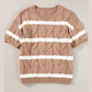REDUCED!!!  Amaya Dark Khaki Striped Cable Short Sleeve Sweater  REDUCED!!!