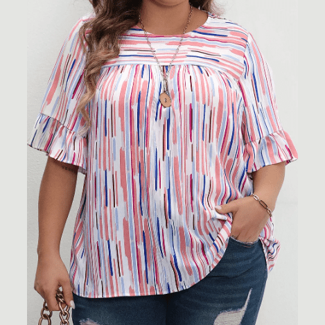 Elisha White Multicolor Striped Splash Half Sleeve Blouse - S to 3X