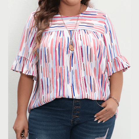 Elisha White Multicolor Striped Splash Half Sleeve Blouse - S to 3X