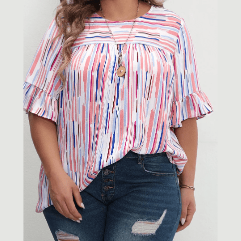 Elisha White Multicolor Striped Splash Half Sleeve Blouse - S to 3X