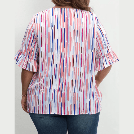 Elisha White Multicolor Striped Splash Half Sleeve Blouse - S to 3X