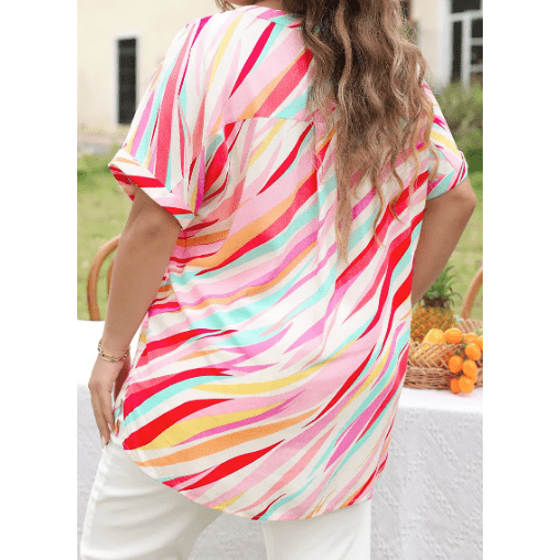 Blythe Multicolour Abstract Print High Low Short Sleeve Blouse - S to 3X