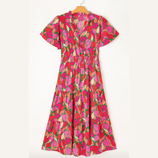 Cordelia Pink Floral Short Sleeve Smocked Waist Maxi Dress