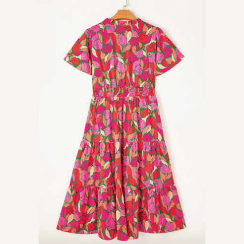 Cordelia Pink Floral Short Sleeve Smocked Waist Maxi Dress