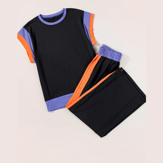 Kirsi Black Color Block Detail Casual Two-piece Set