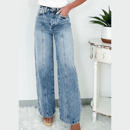 Jera Dusk Blue Central Seamed Wide Leg High Waist Jeans