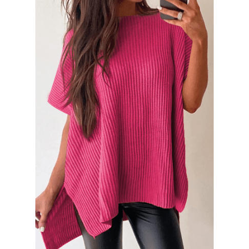 Shawnee Hot Pink Short Sleeve Side Slit Oversized Sweater