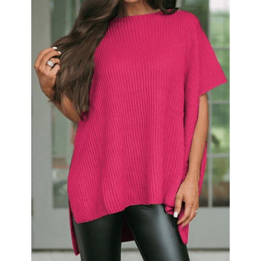 Shawnee Hot Pink Short Sleeve Side Slit Oversized Sweater