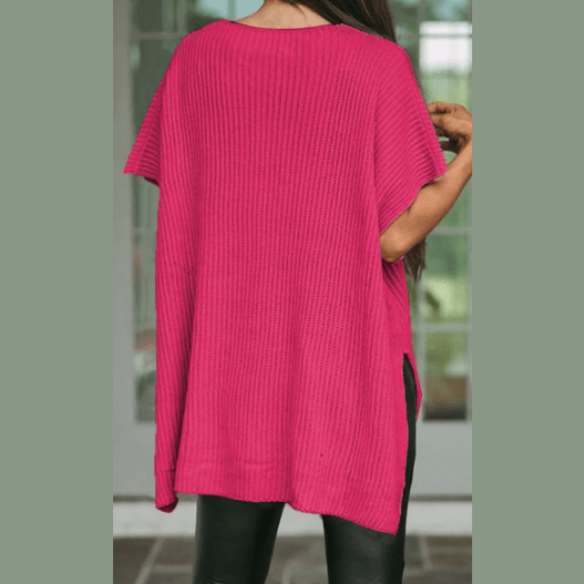 Shawnee Hot Pink Short Sleeve Side Slit Oversized Sweater