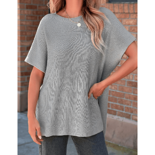 Shawnee Grey Short Sleeve Side Slit Oversized Sweater