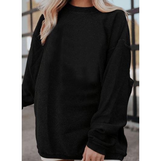 Karmen Black Ribbed Corded Oversized Sweatshirt