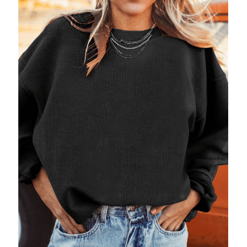 Karmen Black Ribbed Corded Oversized Sweatshirt