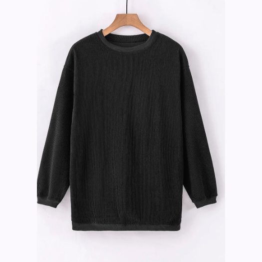 Karmen Black Ribbed Corded Oversized Sweatshirt