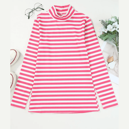 Ernestine Strawberry Pink Striped Knit Long Sleeve Tee