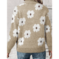Karlene Khaki Floral Pattern Half Zip Drop Shoulder Sweater