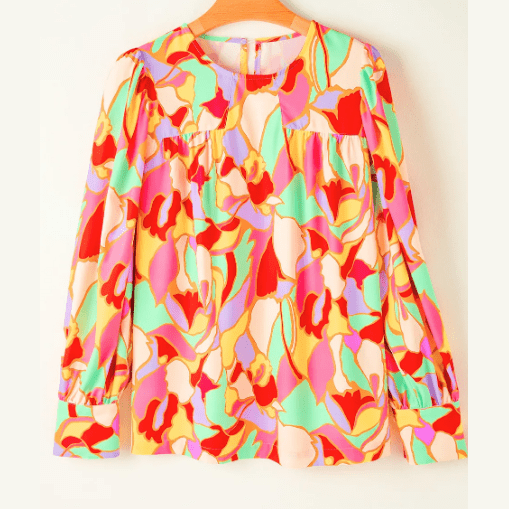 Janelle Yellow Abstract Print Puff Sleeve Blouse