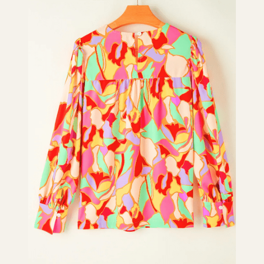 Janelle Yellow Abstract Print Puff Sleeve Blouse