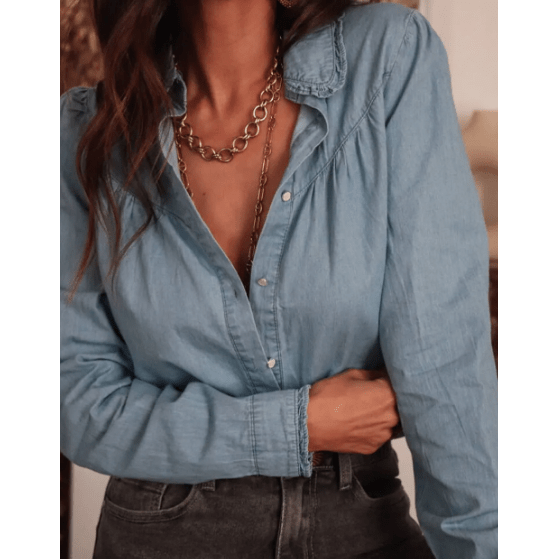 Jeren Dusk Blue Turn-down Collar Chambray Shirt