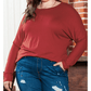 Taylyn Red Patchwork Long Sleeve Top  - Sizes S to 3X