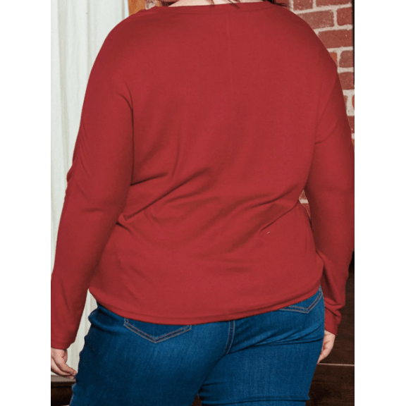 Taylyn Red Patchwork Long Sleeve Top  - Sizes S to 3X