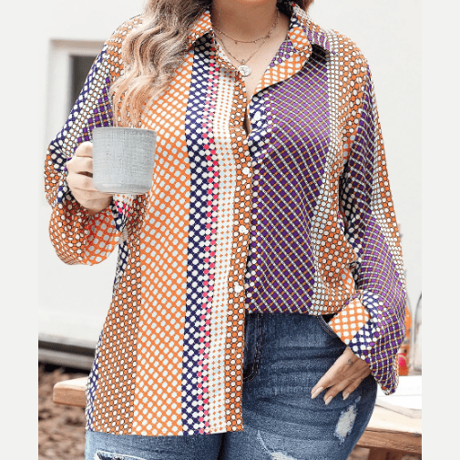 Nadine Brown Dot Print Long Sleeve Button Down Shift Shirt