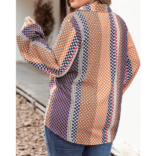 Nadine Brown Dot Print Long Sleeve Button Down Shift Shirt