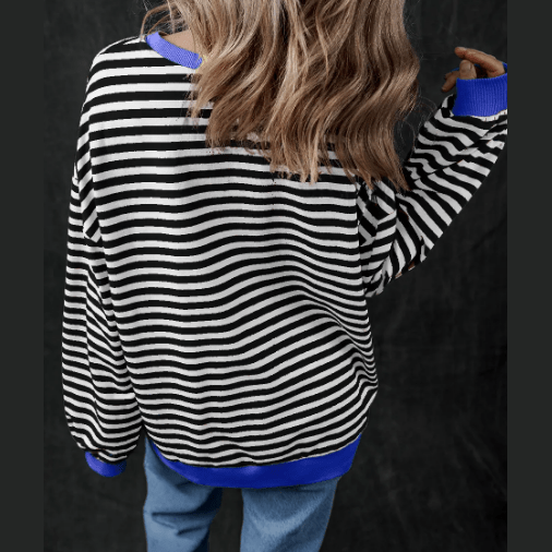 Kaylyn Black Stripe Oversized Contrast Trim Pullover Sweatshirt