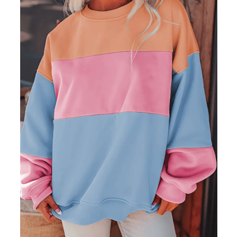 Ashlea Sky Blue Colorblock Patchwork Drop Shoulder Sweatshirt