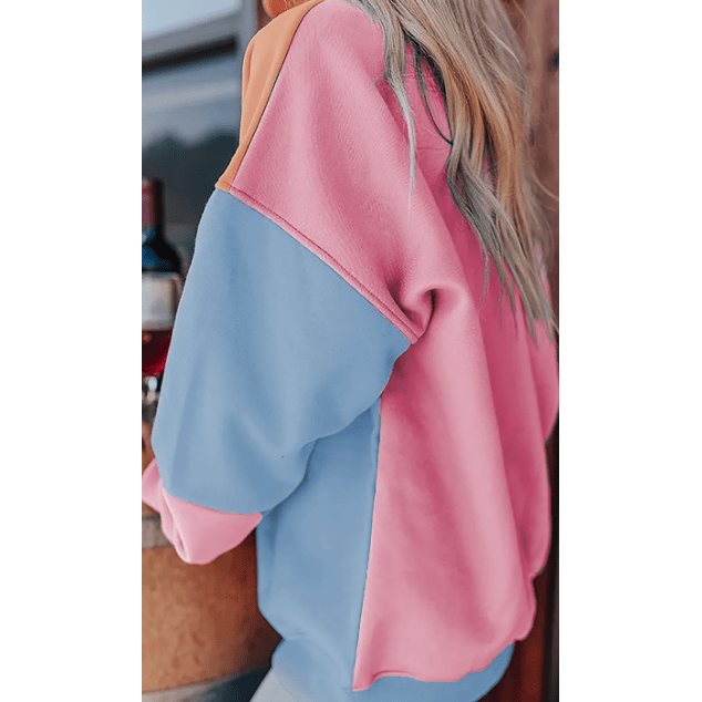 Ashlea Sky Blue Colorblock Patchwork Drop Shoulder Sweatshirt