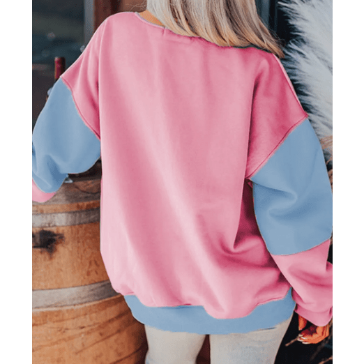 Ashlea Sky Blue Colorblock Patchwork Drop Shoulder Sweatshirt