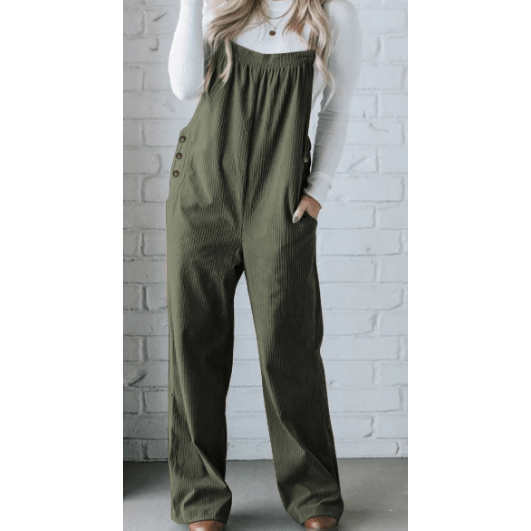 Desiree Jungle Green Solid Pocketed Loose Fit Corduroy Overall