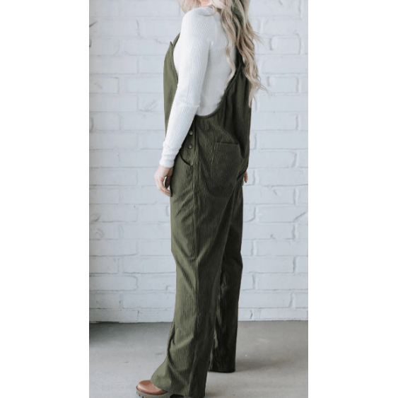 Desiree Jungle Green Solid Pocketed Loose Fit Corduroy Overall