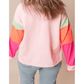 Talia Light Pink Colorblock Patchwork Long Sleeve Loose Top - S to 3X