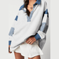 Nomi White Striped Colorblock Patchwork Collar Sweatshirt