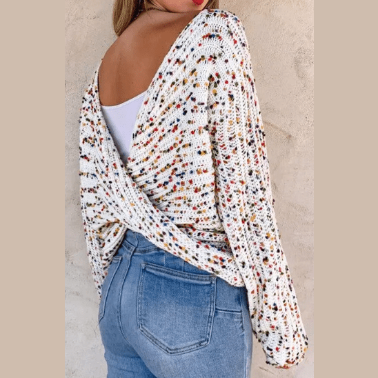 Marcelina White Confetti REVERSIBLE Twist Sweater