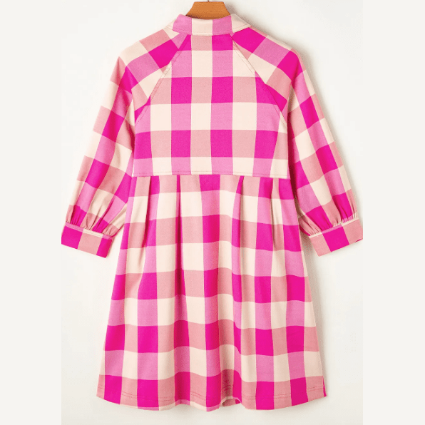 Finola Plaid Collared Bracelet Sleeve Shirt Flare Mini Dress