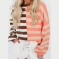 Janan Brown Stripe Color Block Drop Shoulder Pullover Sweatshirt
