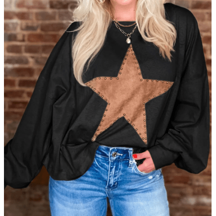 Darcie Black Studded Star Graphic Oversized Long Sleeve Top