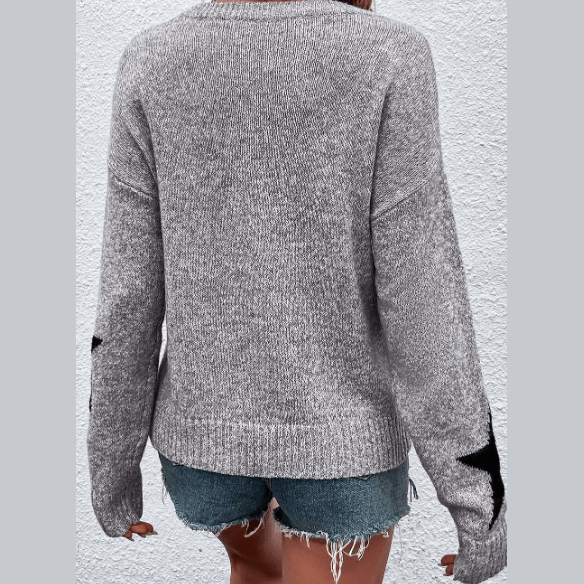 Lynda Grey Star Pattern Drop Shoulder Sweater