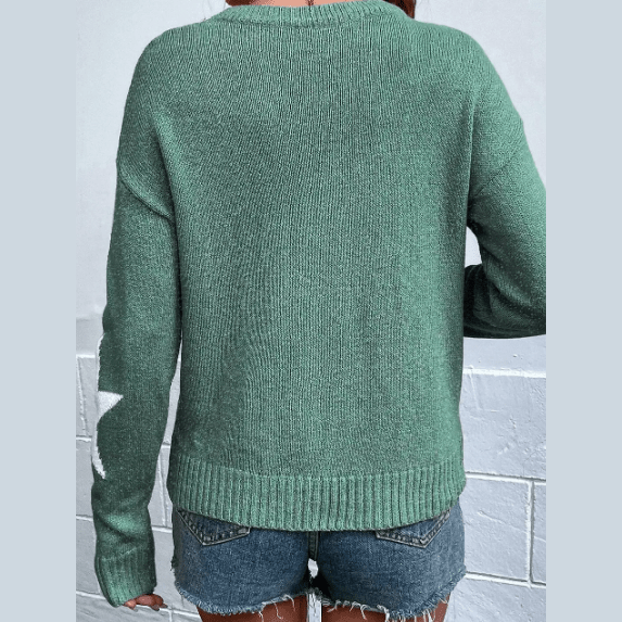 Lynda Green Star Pattern Drop Shoulder Sweater