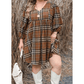 Candis Brown Plaid Pattern Empire Waist PLUS SIZE Babydoll Dress - 1X to 3X