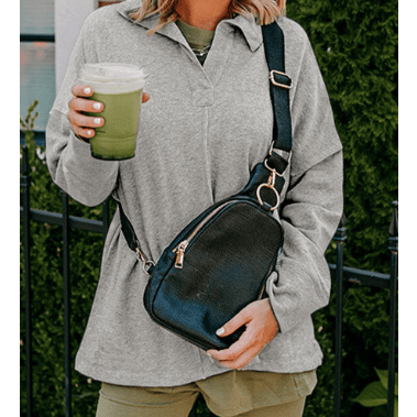 Nixie Grey Exposed Seam Collared Pocketed Loose Sweatshirt