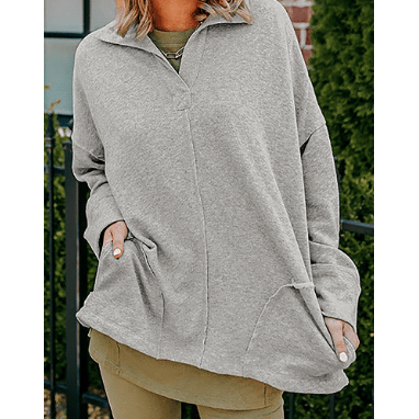 Nixie Grey Exposed Seam Collared Pocketed Loose Sweatshirt