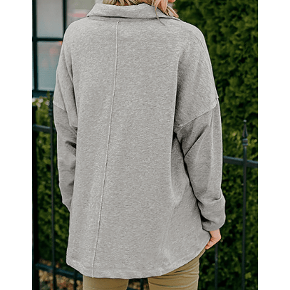 Nixie Grey Exposed Seam Collared Pocketed Loose Sweatshirt