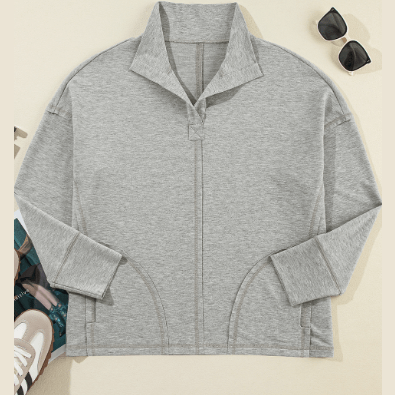 Nixie Grey Exposed Seam Collared Pocketed Loose Sweatshirt