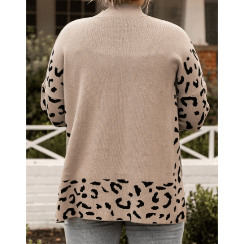 Brandi Leopard High Neck Side Slit Oversized Sweater - S to 3X