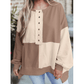 Ryder Parchment Colorblock Henley High Low Oversize Sweatshirt