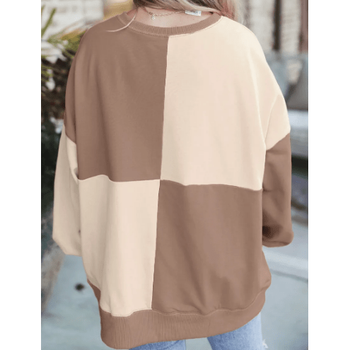 Ryder Parchment Colorblock Henley High Low Oversize Sweatshirt